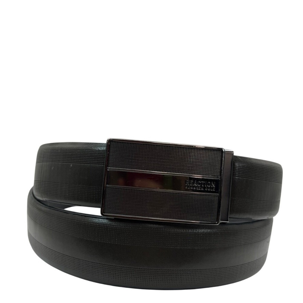 Kenneth Cole Reaction Mens Belt Brown Textured Plaque Buckle 38-40 E1H